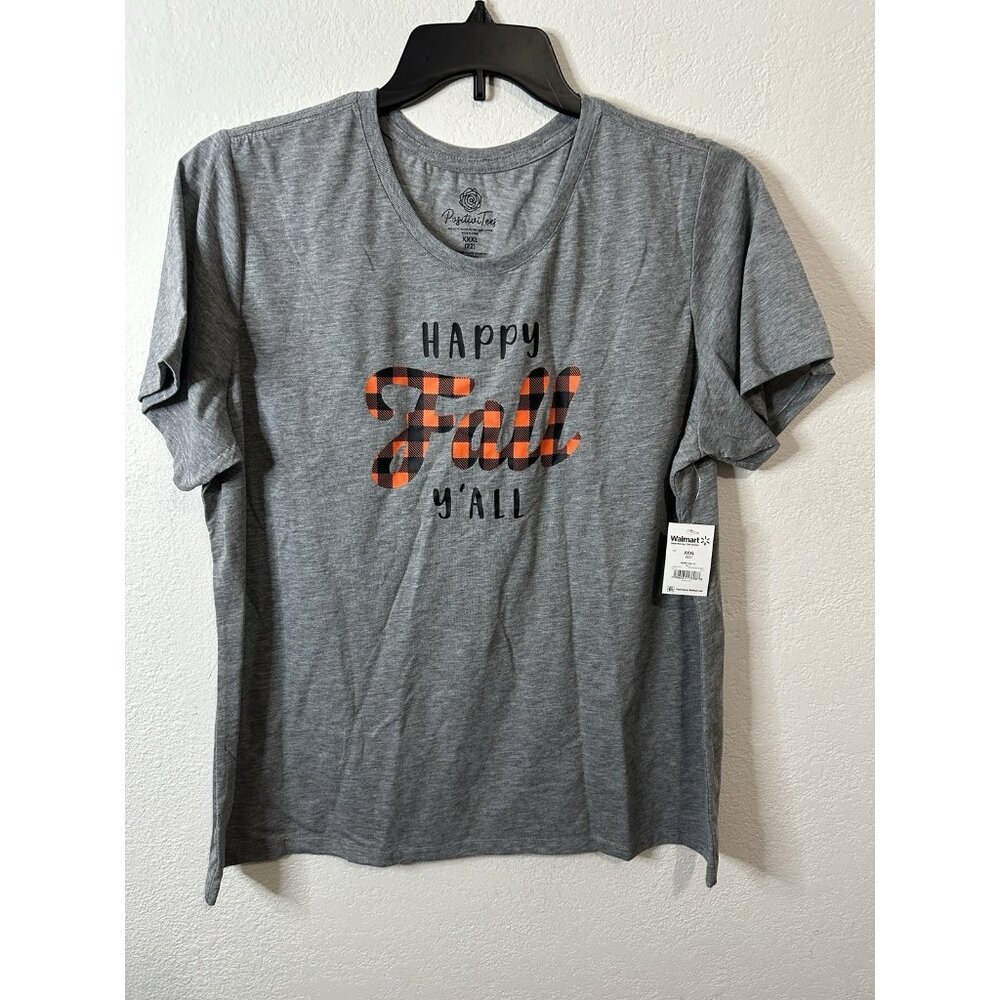 Positive Tees Women’s Gray Happy Fall Ya’ll Short Sleeve T Shirt Size XXXL